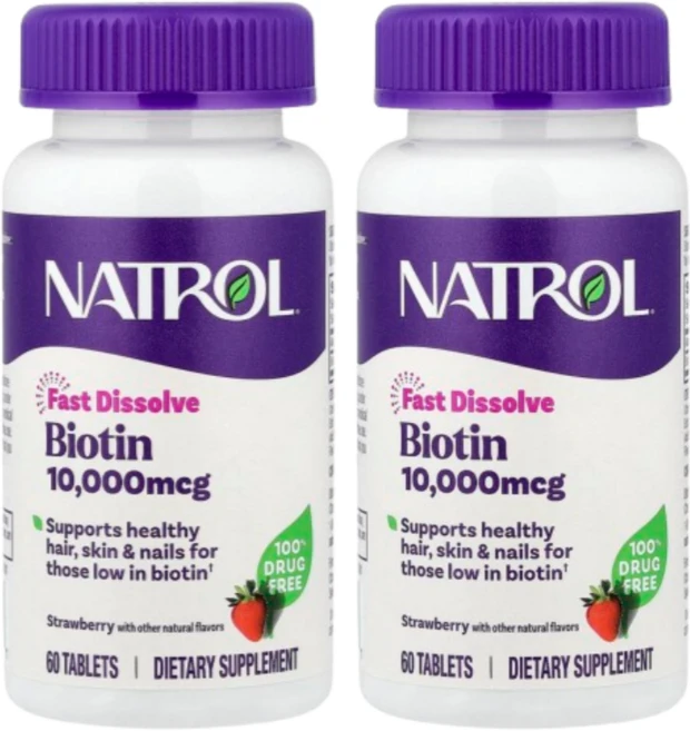 나트롤 비오틴 빠른 용해 추가강도 딸기 5 000mcg 90정, 2개 - 쿠팡