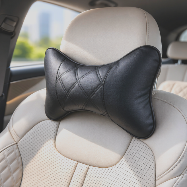 차량용 목쿠션 헤드레스트쿠션 차량용 목베게 목편한 쿠션, 1개, 블랙