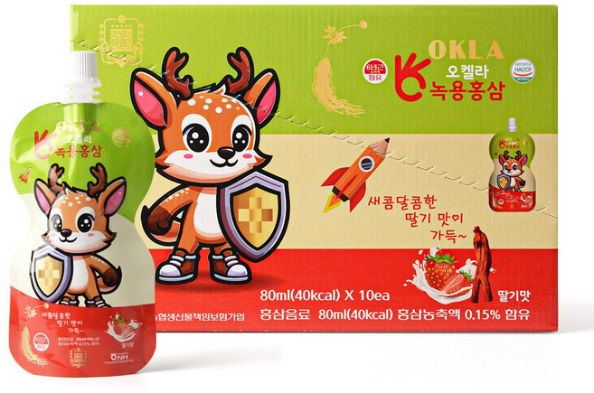 오켈라 튼튼쑥쑥 어린이 유아 녹용홍삼 딸기맛 0.8L, 1박스, 800ml