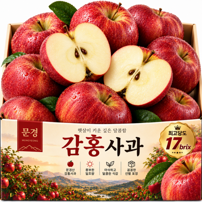 [한정판매] 최고17brix 문경 감홍사과, 1박스, 2kg