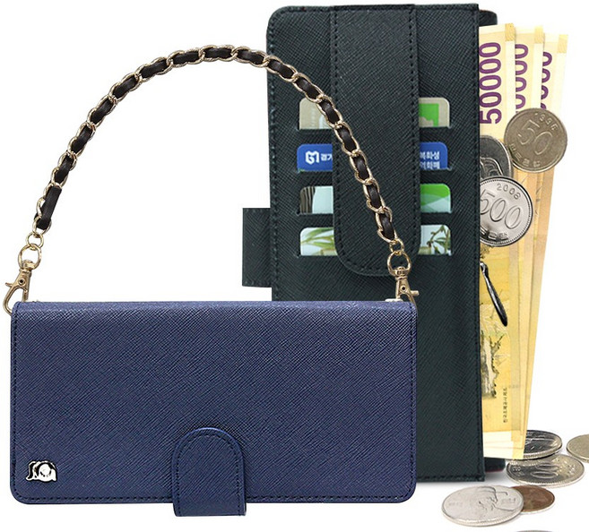 프라펠 내부지퍼형 카드 지폐 수납 지갑형 휴대폰 케이스 + 손목 체인 스트랩
