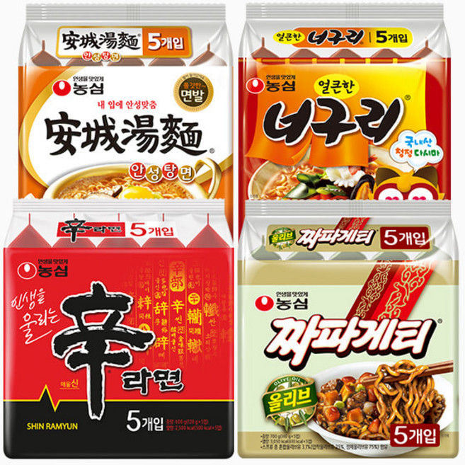 농심 신라면+안성탕면+너구리+짜파게티 20봉, 20개