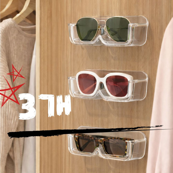 우노마스 무타공 부착식 안경 선글라스 욕실 차량용 보관 거치대, 3개, 투명