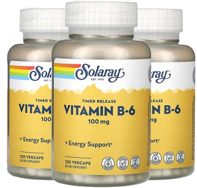 쏠라레이 비타민B6 100mg 120 베지캡슐, 캡슐, 성인남녀공용, 120정, 3개 - 쿠팡