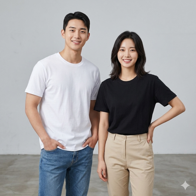 남여 공용 순면 20수 반팔 티셔츠 (100% 순면 일반 티셔츠)