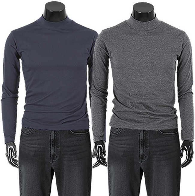 제네브 [1+1] 2장기획세트상품 / 남녀공용 국내생산 S~3XL 면TC 반목폴라 티셔츠 2종세트