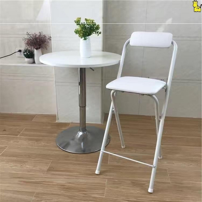 접이식 높은 폴딩 스툴 철제 바 스탠딩 체어 키높이, 화이트 부드러운 쿠션 사각 좌석 60cm