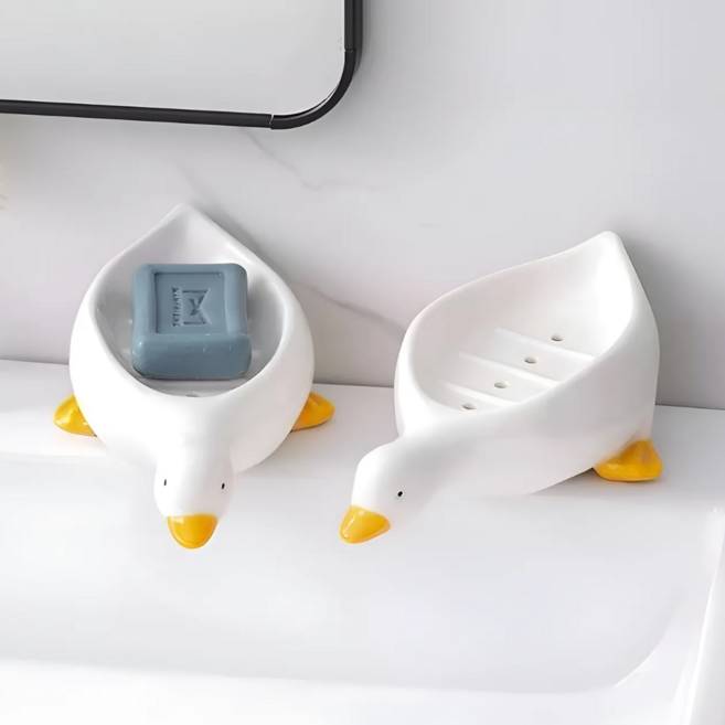 구니온 물빠짐 오리 비누 받침대, 화이트, 2개