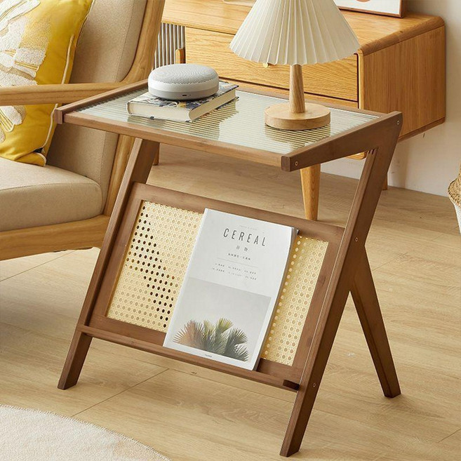 홈비 밤부 라탄 원목 사이드테이블 침대 쇼파 협탁, 월넛