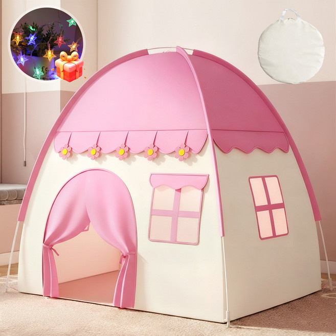 Flyaiku 원터치 실내 하우스 텐트 대형 홈캠핑 수납가방 포함, 핑크