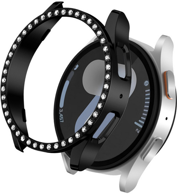 적용갤럭시워치7 케이스 PC소재 전기 도금 공정 펀칭 싱글 큐빅 장식WH740-1, 블랙Black, 1개