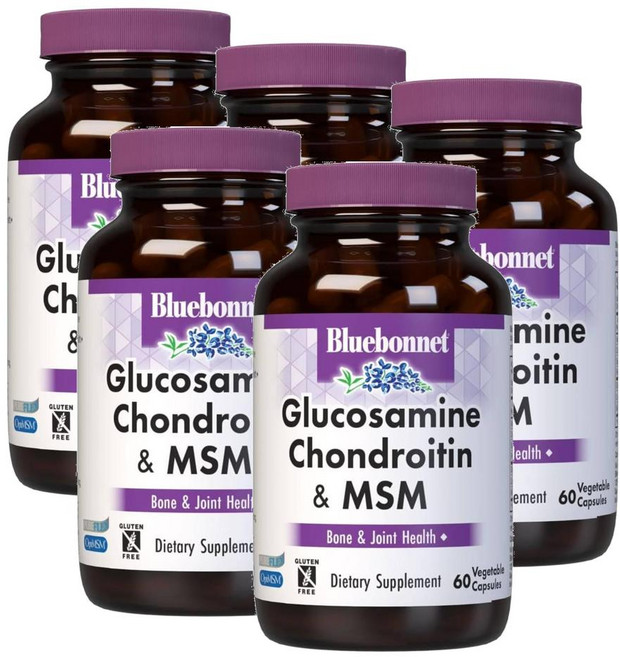 블루보넷 글루코사민 콘드로이친 & 엠에스엠 (20일분) Bluebonnet Glucosamine Chondroitin & MSM, 5개, 60정