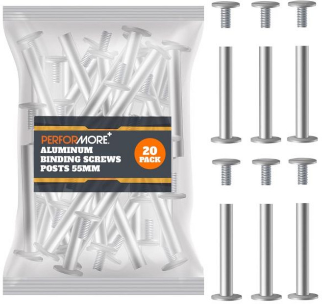 20팩 55mm 실버 알루미늄 시카고 나사 포스트 스크랩북 사진 앨범 가죽 벨트 메뉴 DIY 공예 프로젝트 문서 고정 및 제본 하드웨어용 튼튼한