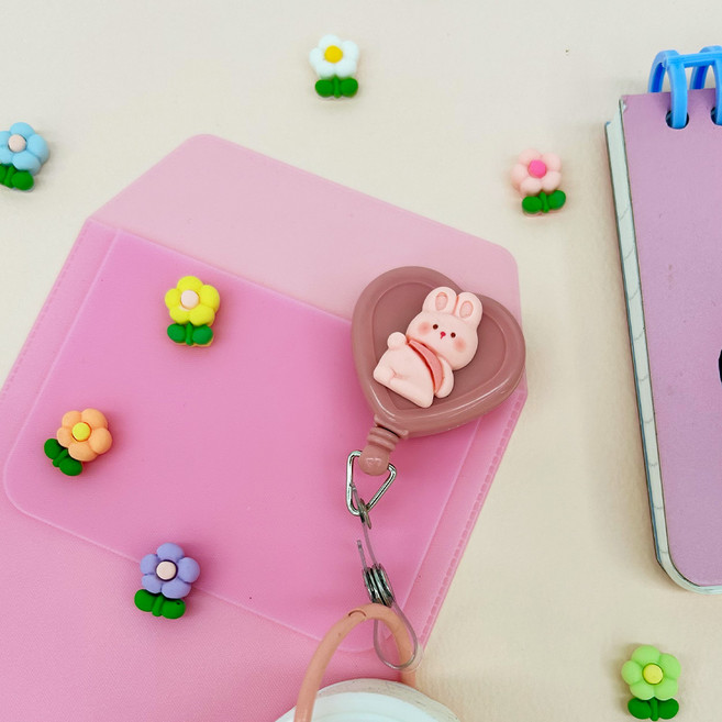 간호사 테이프걸이 릴홀더 사원증 캐릭터 파츠 너스피아 뒷태친구들, 1개, 하트_핑크_토끼