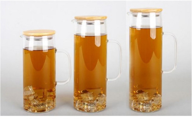 대나무 뚜껑 내열유리 저그 물병 3size, 1.2L