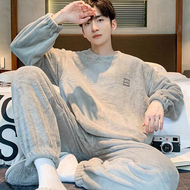 남성 라운드넥 기모 맨투맨 잠옷 긴팔 세트