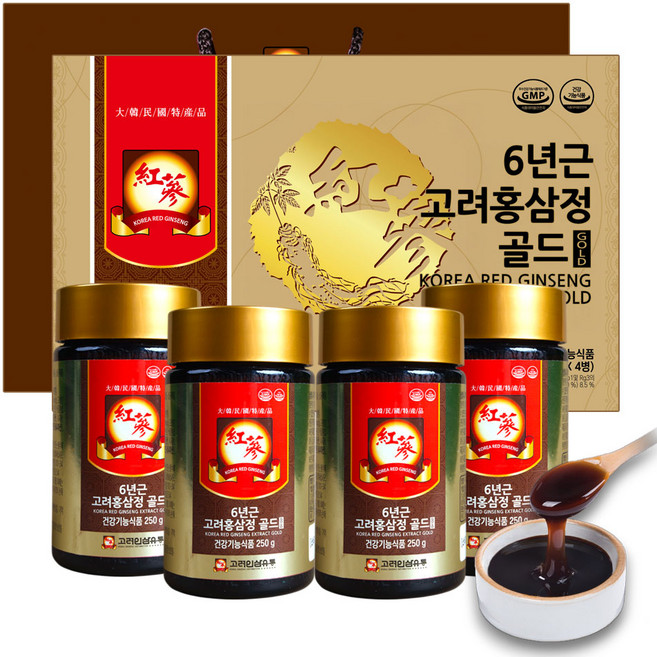 [공식] 고려인삼유통 6년근 고려홍삼정 골드 + 쇼핑백 세트, 250g, 4개