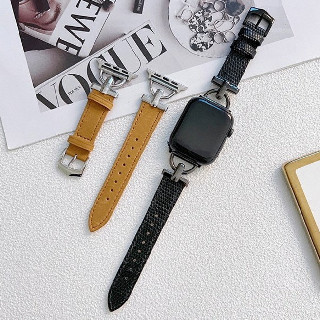 애플워치4 40 44mm 호환 슬림 가죽 스테인리스 스틸 고리 시계줄 스트랩, saw1004 블랙