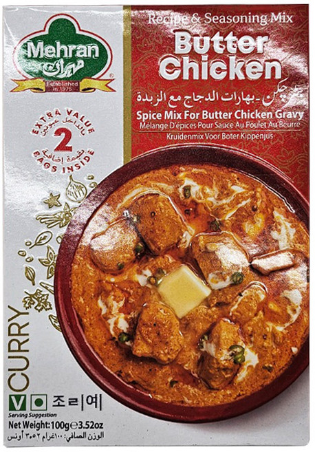 Mehran Butter Chicken Masala Spice Mix 메란 버터 치킨 마살라 - 부드럽고 풍미 가득한 버터 치킨을 위한 향신료 믹스, 100g, 1개