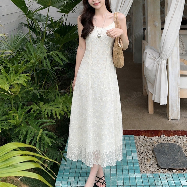 cammello 청순 여신핏 플라워 레이스 나시 롱원피스 드레스 휴양지룩 바캉스룩