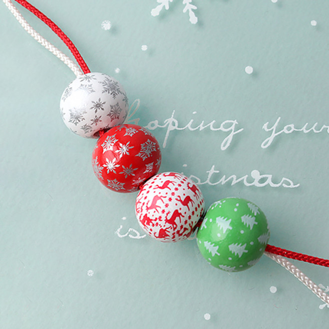 비즈아이 [5831-04]우드볼 크리스마스볼 패턴볼 16mm 1개