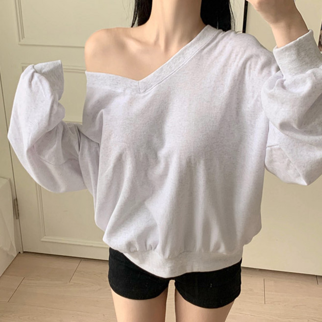 마이쏭 여성 빅사이즈 여리여리 가을맨투맨 무드브이넥루즈핏맨투맨