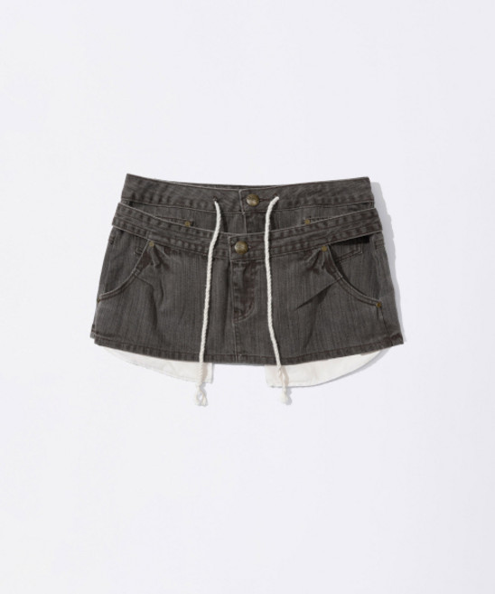 SCULPTOR Apron Layered Mini Skirt Charcoal