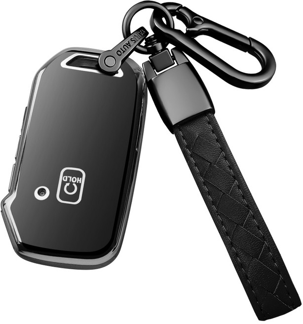 MODACE 기아 K5 K7 K8 스포티지 쏘렌토 호환 5버튼 자동차키 케이스 TPU 소프트젤 방진방충 신호방해 없음 + 가죽 메탈 키링 세트, 실버 블랙