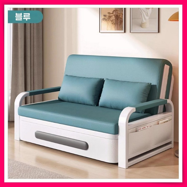 접이식 소파베드 수납형 다용도 쇼파 침대겸용 미니 거실 안방 매트리스 1인 2인, 4. 블루 / 접이식 / 수납가능