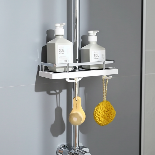 감성팩토리 샤워 봉 선반 무타공 정리대, 1개, 화이트