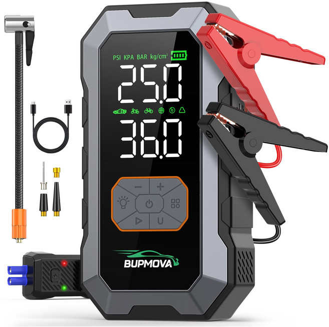 BUPMOVA 4000A 자동차 점프스타터 에어펌프 대용량 보조배터리 스마트 점프케이블 12V 긴급 시동 점프스타터, 12400mAh, 1개
