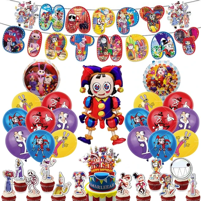 놀라운 디지털 서커스 생일 파티 장식 일회용 용품 배너 케이크 토퍼 풍선, 01 빠른, 01 기타, 03 1set K5