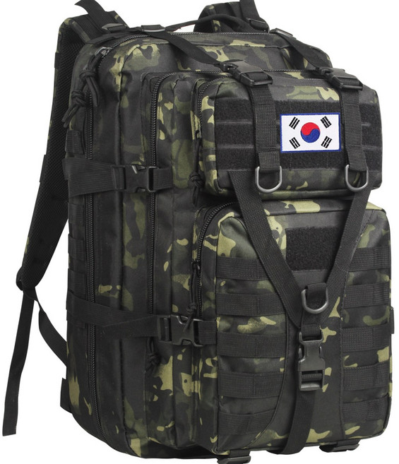 남성용 대용량 60L 피트니스 운동 군용 백팩 + 태극기 패치 여행 하이킹 캠핑 아웃도어 활동 등에 적합