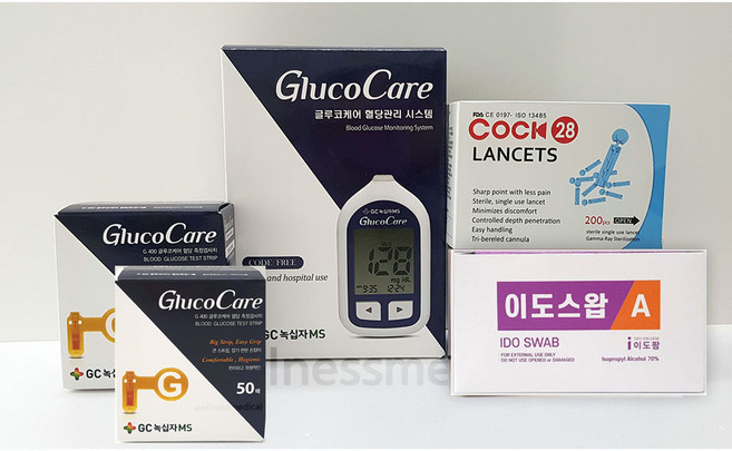 녹십자MS 글루코케어혈당측정기+시험지100매+채혈침200개+개별 알콜소독솜 100매, 1개