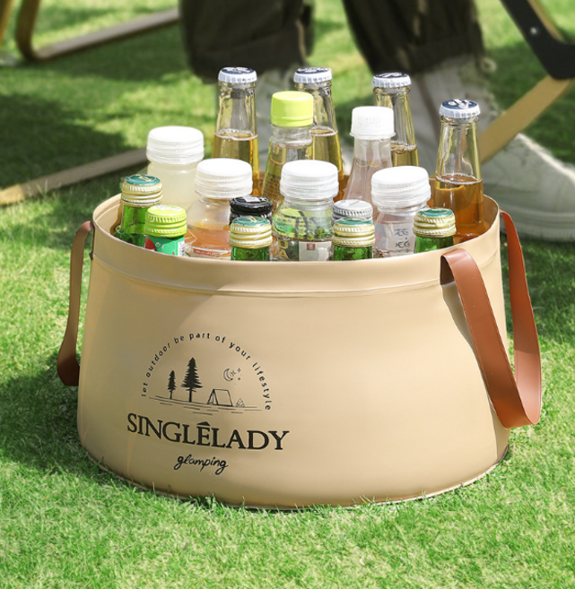 Dnc 캠핑용 접이식 물통 휴대용 PVC 다용도 대야(12L), 1개, 브라운