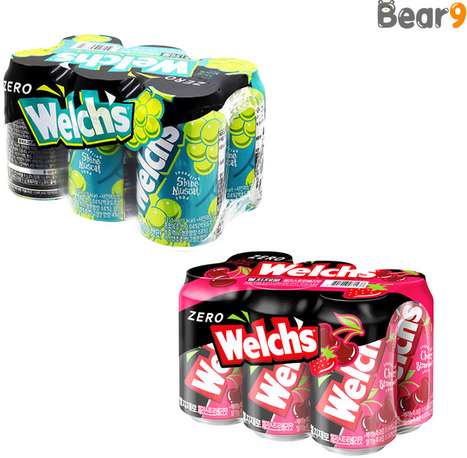 1200 웰치스 제로 355ml (1팩-6개입) 간식 먹방 음료수, 6개
