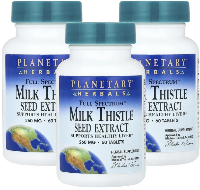 플래네터리 허벌스 풀 스펙트럼 밀크 씨슬 씨드 익스트랙트 Planetary Herbals Full Spectrum™ Milk Thistle Seed Extract 60정, 3개 - 쿠팡