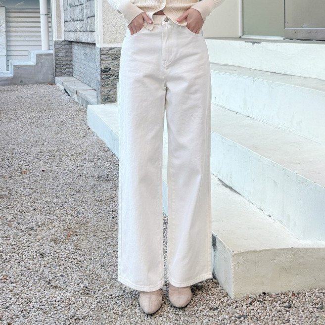 인비비드 여성 블랙진 화이트진 키작녀 키큰여자 와이드데님 하이웨스트청바지 H02D17_ic5599