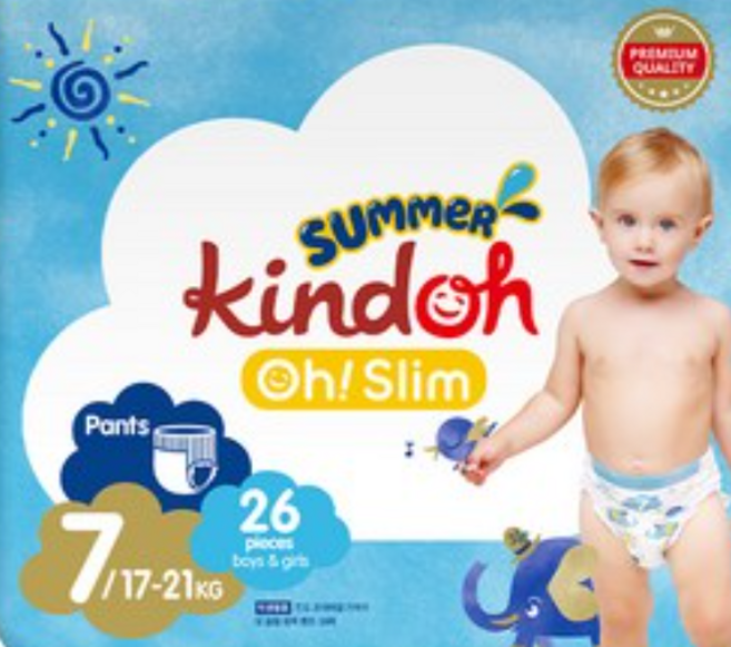 킨도 프리미엄 오 슬림 썸머팬츠 기저귀 팬티형 남여공용, 7단계, 26매