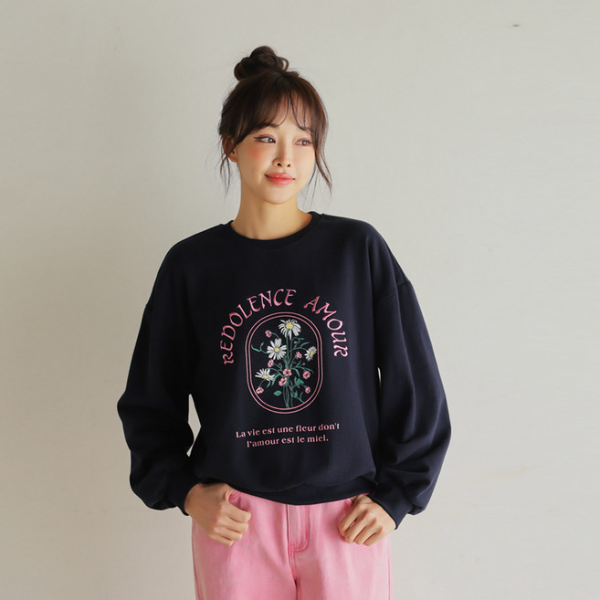 미엘 쭈리 데이지자수 박스 맨투맨