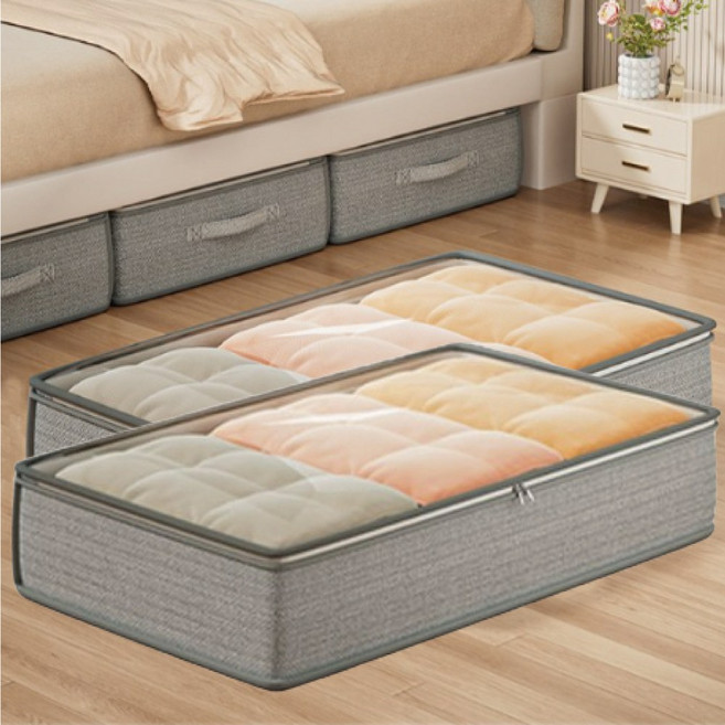 마벨인홈 투명창 수납이 편리한 대용량 의류 이불 수납 보관 정리함, 그레이, 2개