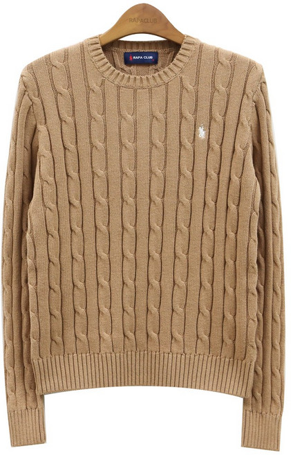 라파클럽 여성 라운드 케이블 꽈배기 면 100% 니트 스웨터