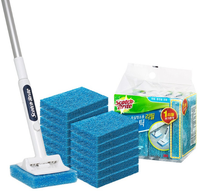 [3M]크린스틱 뉴올인원 욕실청소용 롱핸들+리필1+1, 롱핸들1+리필14입, 1개