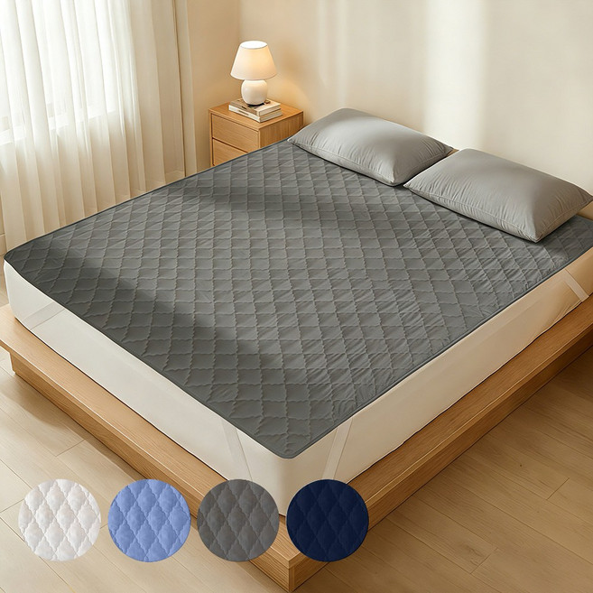 사계절 방수 매트리스 패드 고정밴드 침대패드 슈퍼싱글 퀸, 그레이