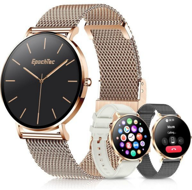 Ultra-thin Stainless Steel Smartwatch for Women Men 1.32 Amoled Full-touch Bluetooth Smart Watch 2, Rose Gold