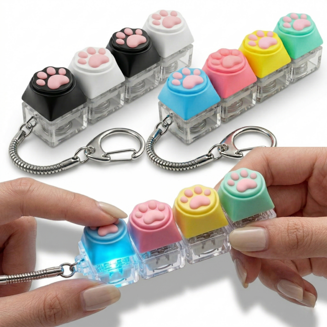 젤로랑 냥발 LED 4구 키캡 키링, 1개, 피아노