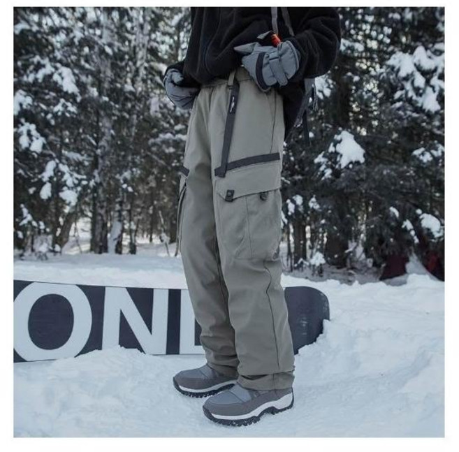男女款雪地滑雪褲 秋冬保暖防風防水工作褲 多口袋寬鬆休閒登山褲