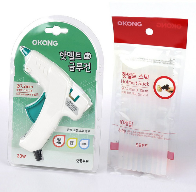 오공 핫멜트 글루건 7.2mm 20W + 글루심 10개입 세트, 1개