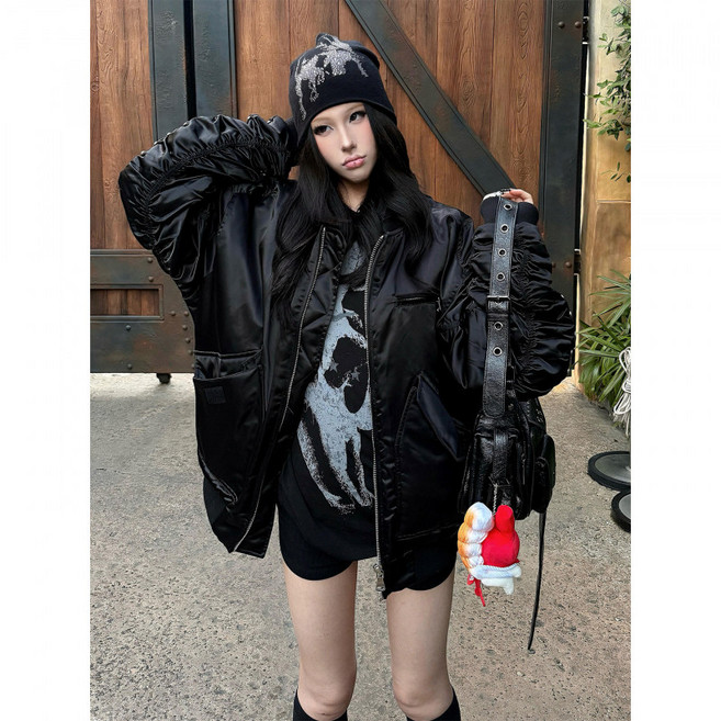 여성 겨울 항공점퍼 블랙 아우터 빅사이즈 패딩 점퍼