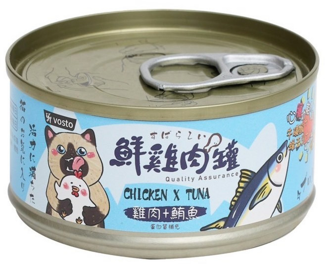 vosto 貓咪濕糧罐頭 蛋白質補充, 雞肉、鮪魚, 80g, 24罐